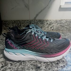 HOKA Women's Clifton 4 Gray/ Pink/blue Mesh Running Shoes Size 8.5
